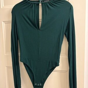 Topshop Teal Ribbed Keyhole Bodysuit